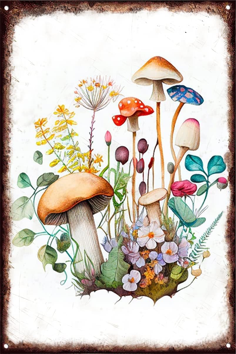 Home Bar And Restaurant - Targa in metallo vintage con funghi,